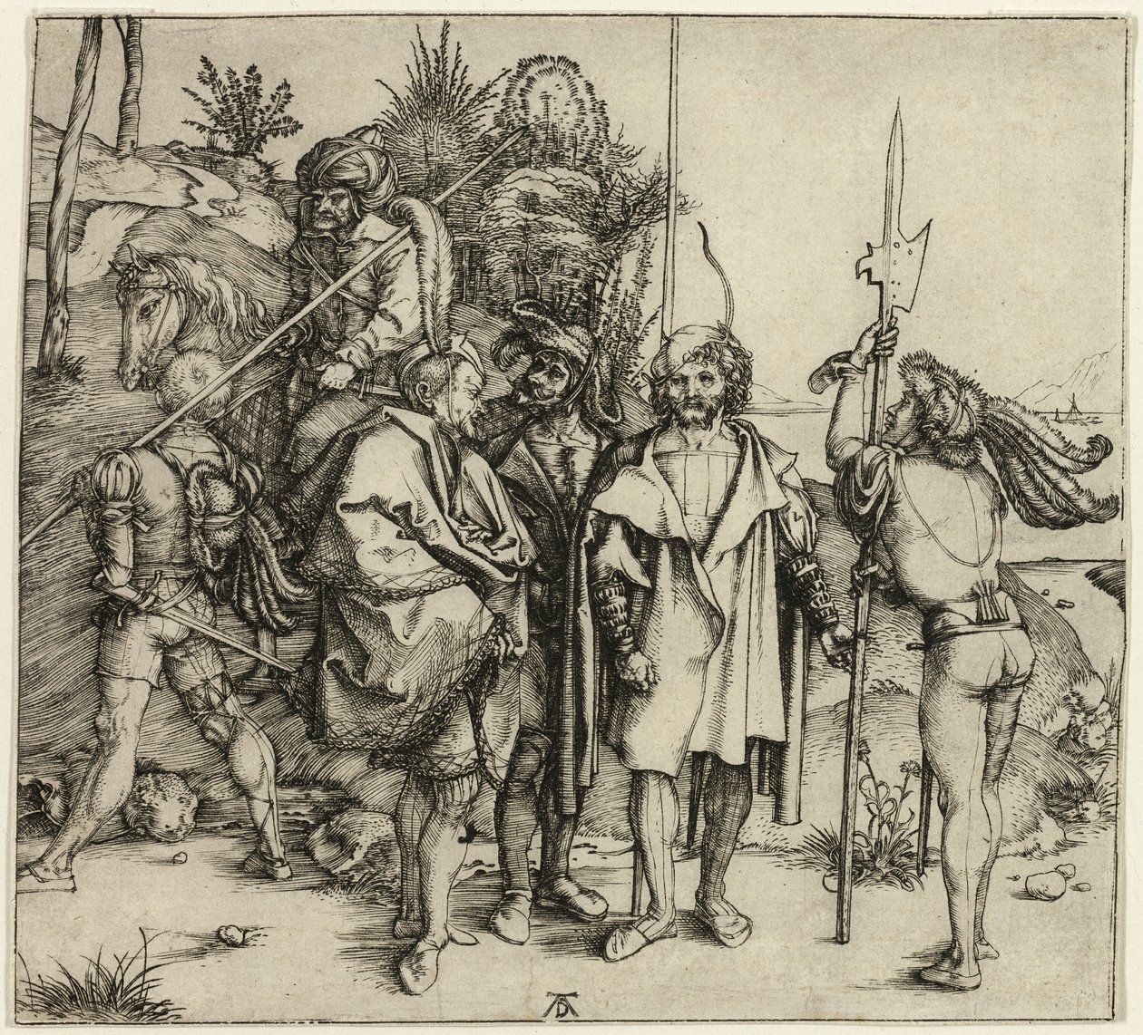 Fem Landsknechte och en orientalisk man till häst av Albrecht Dürer