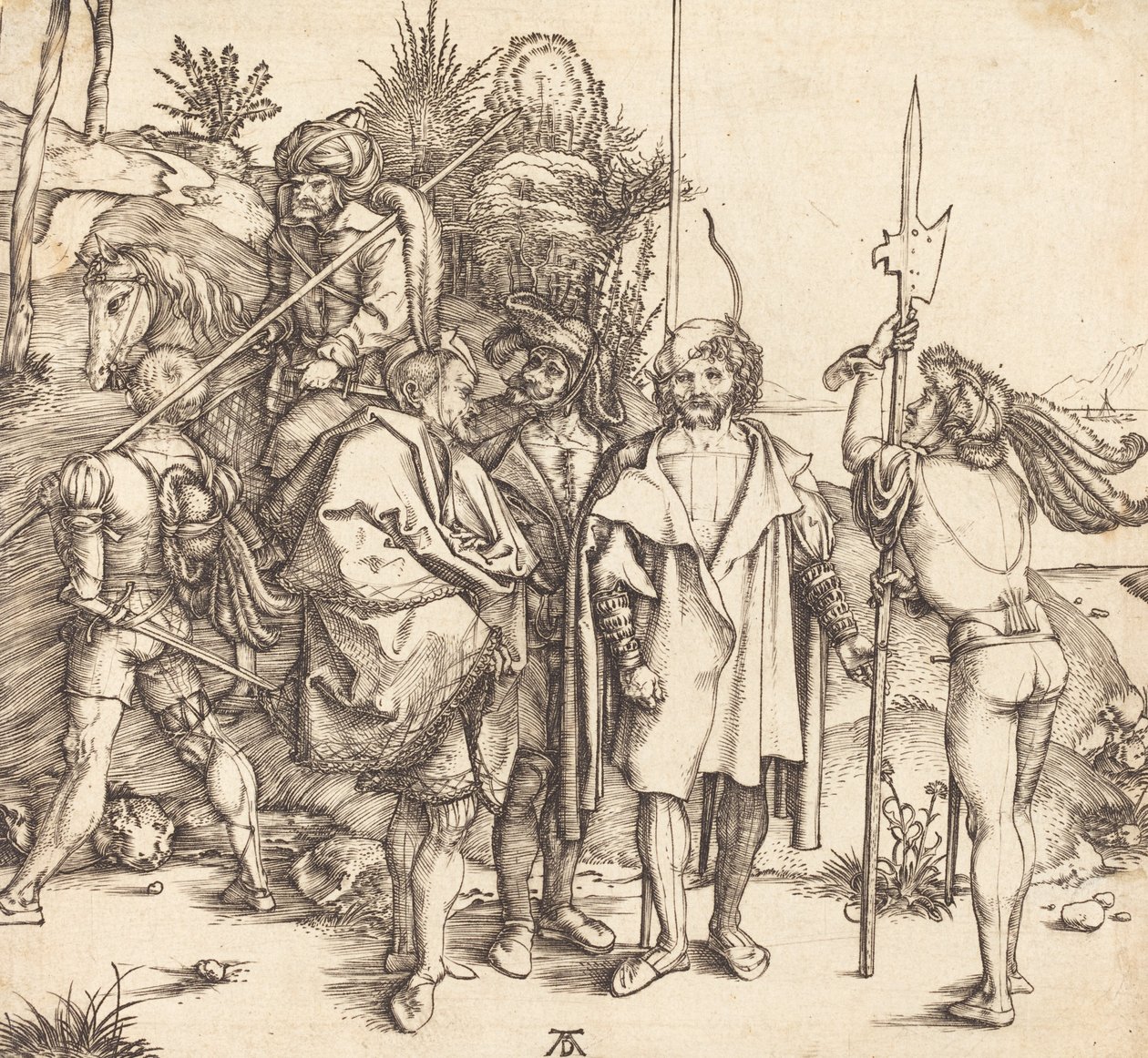 Fem soldater och en turk till häst, 14951496. av Albrecht Dürer