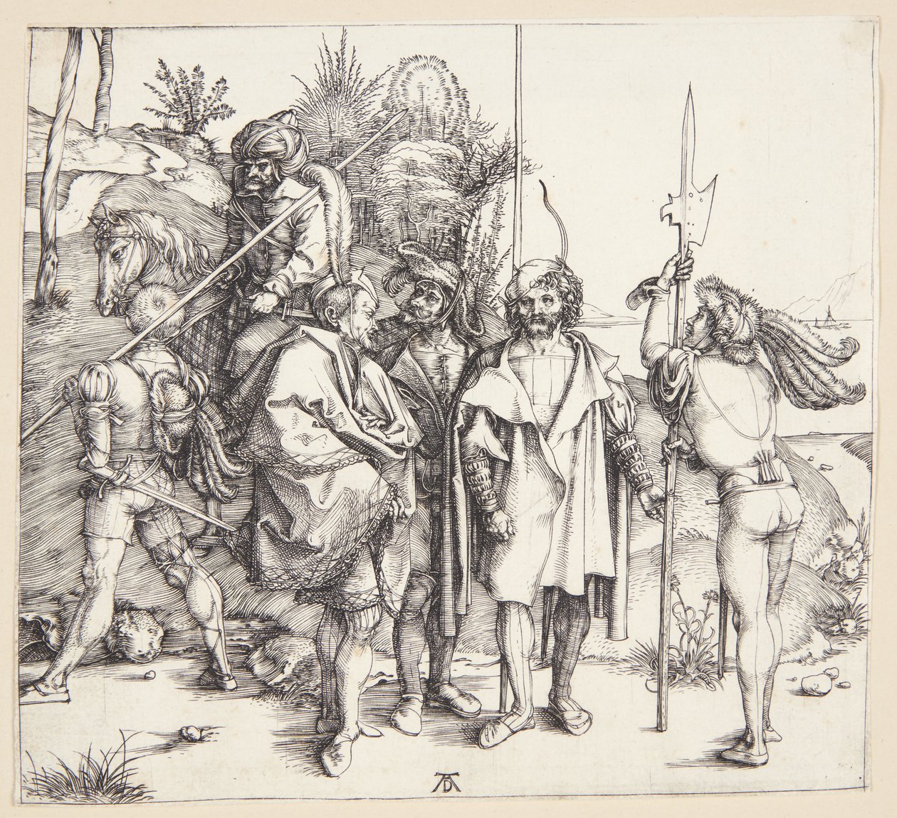 Fem lansquenets och en orientalisk hästrygg av Albrecht Dürer