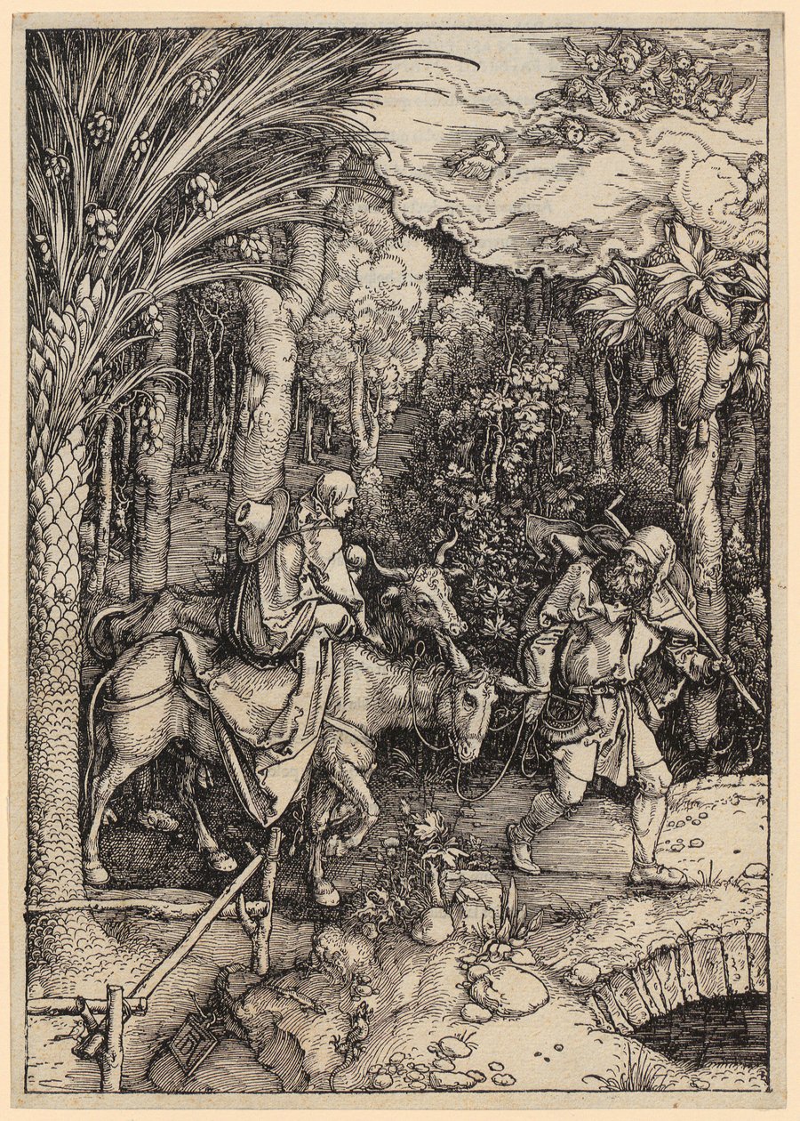 Flykten till Egypten, blad 14 i serien ”Marias liv” av Albrecht Dürer