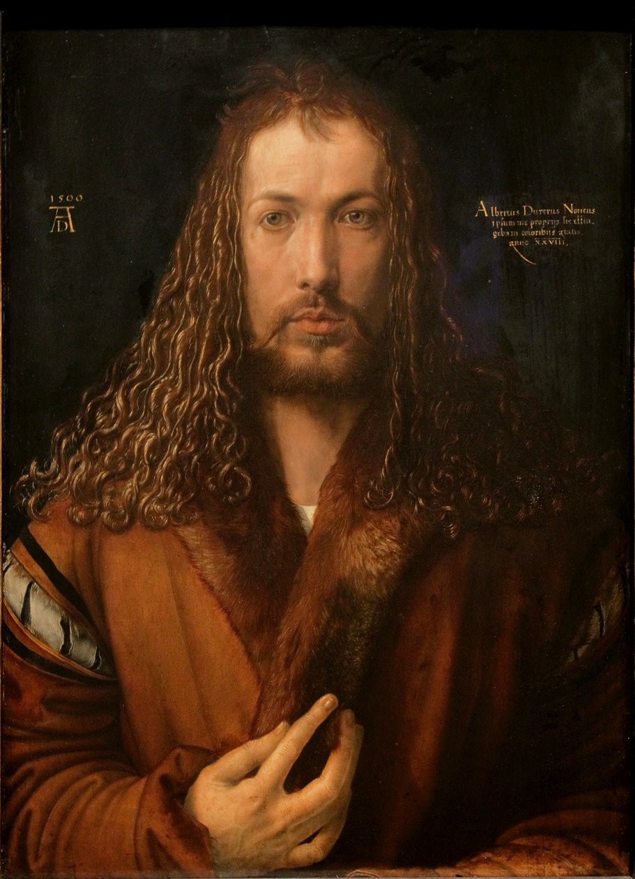 Tyska: Selbstbildnis im Pelzrock Självporträtt med pälskantad mantel av Albrecht Dürer