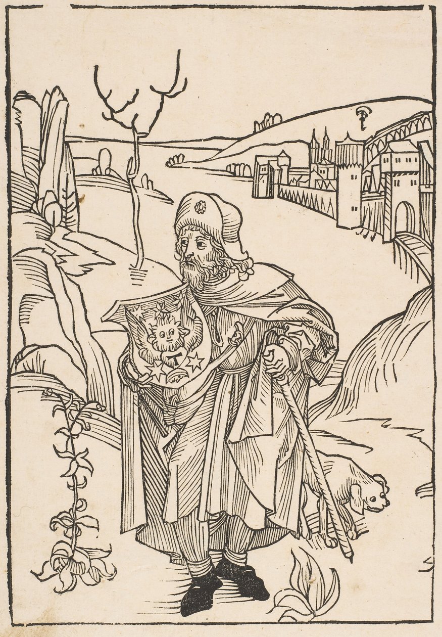 Gerson som pilgrim, frontispice till Gersonis Opera, 1489.n.d. av Albrecht Dürer