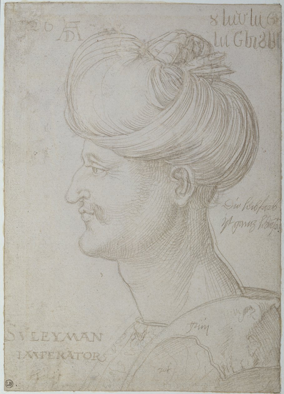 Suleyman den magnifikes huvud (1494-1566) 1526 (silverstift på papper) av Albrecht Dürer