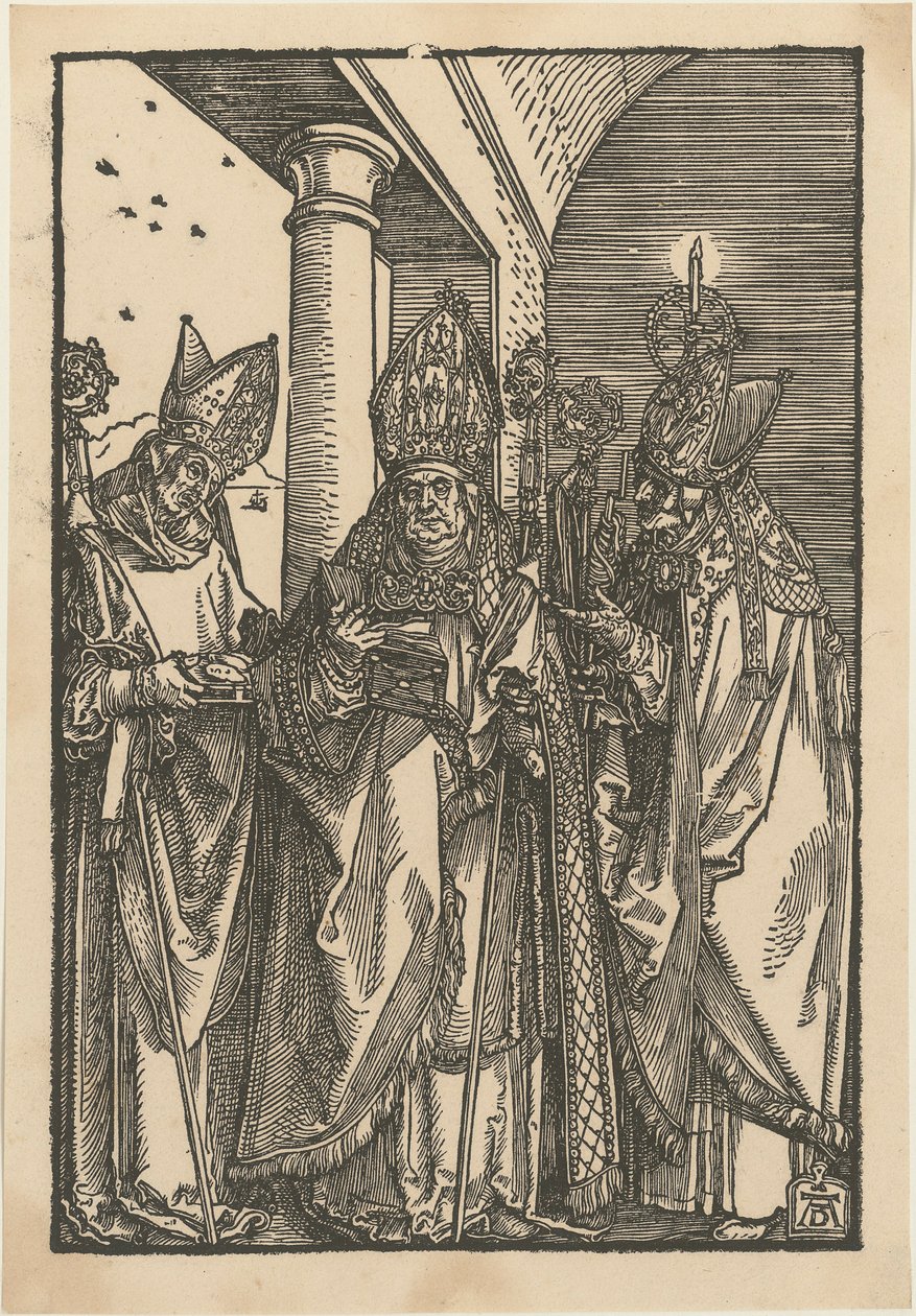De heliga biskoparna Nikolaus, Ulrich och Erasmus av Albrecht Dürer