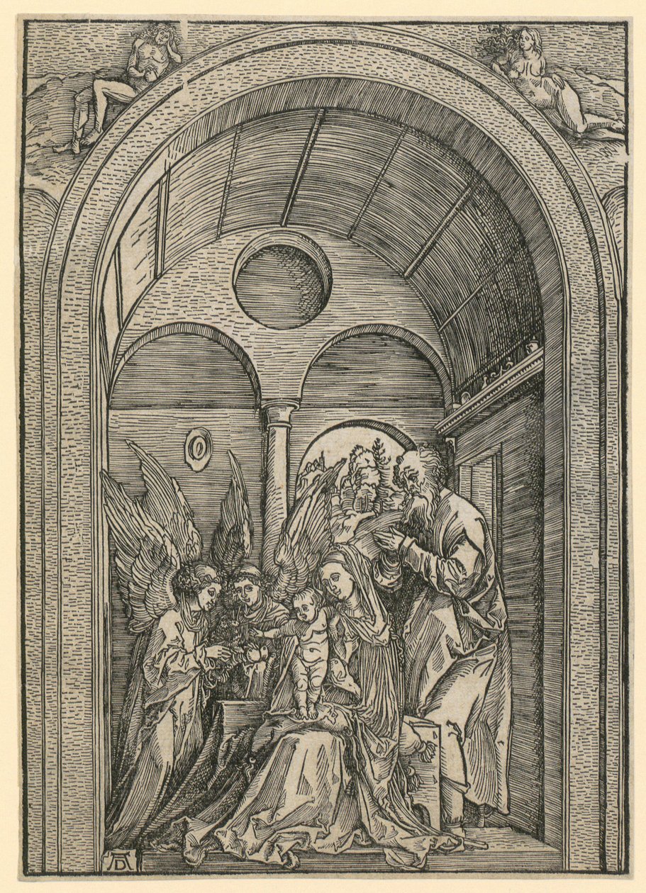 Heliga familjen med två änglar i valvet av Albrecht Dürer