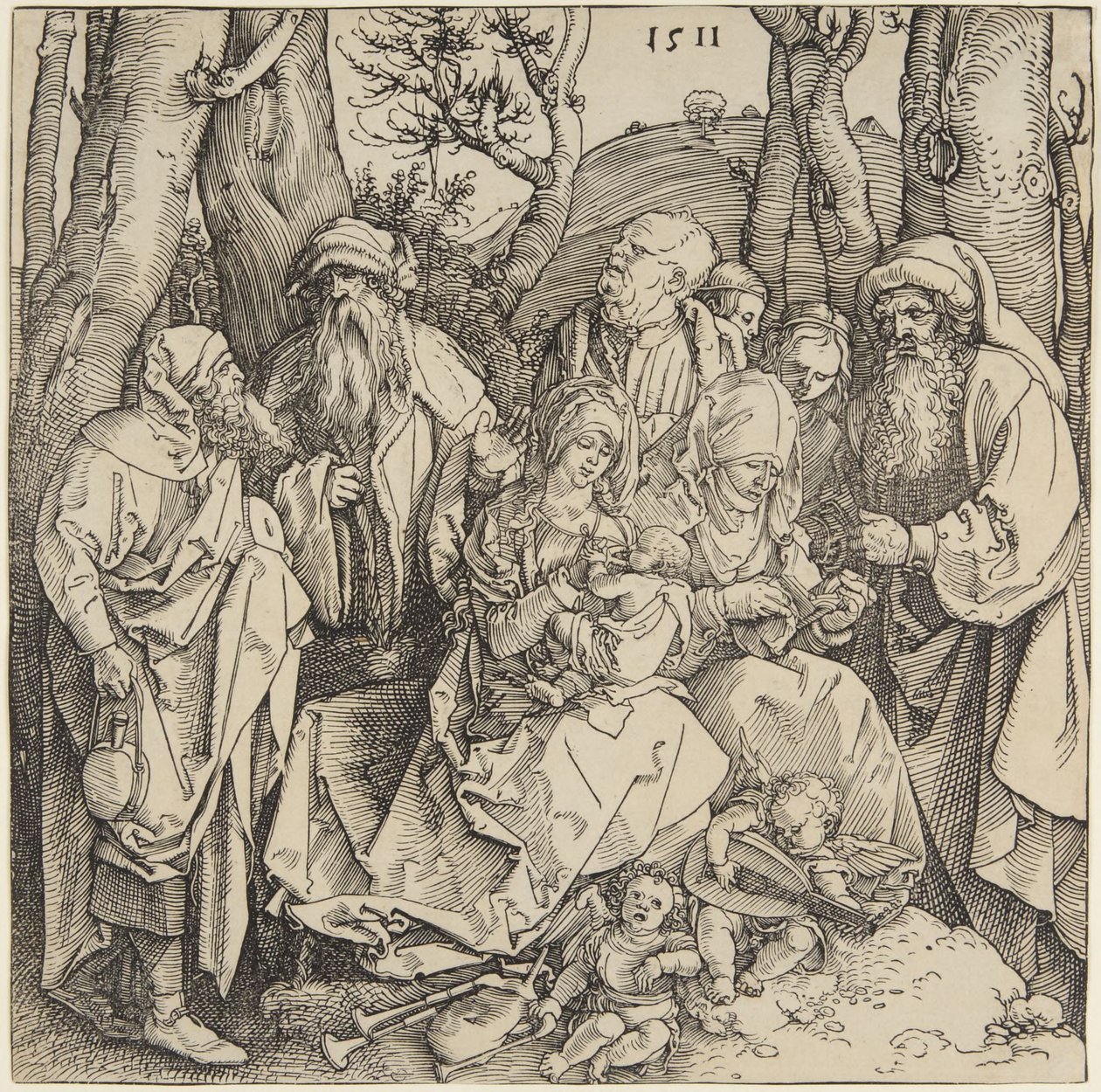 Heligt släktskap med två musikaliska änglar av Albrecht Dürer