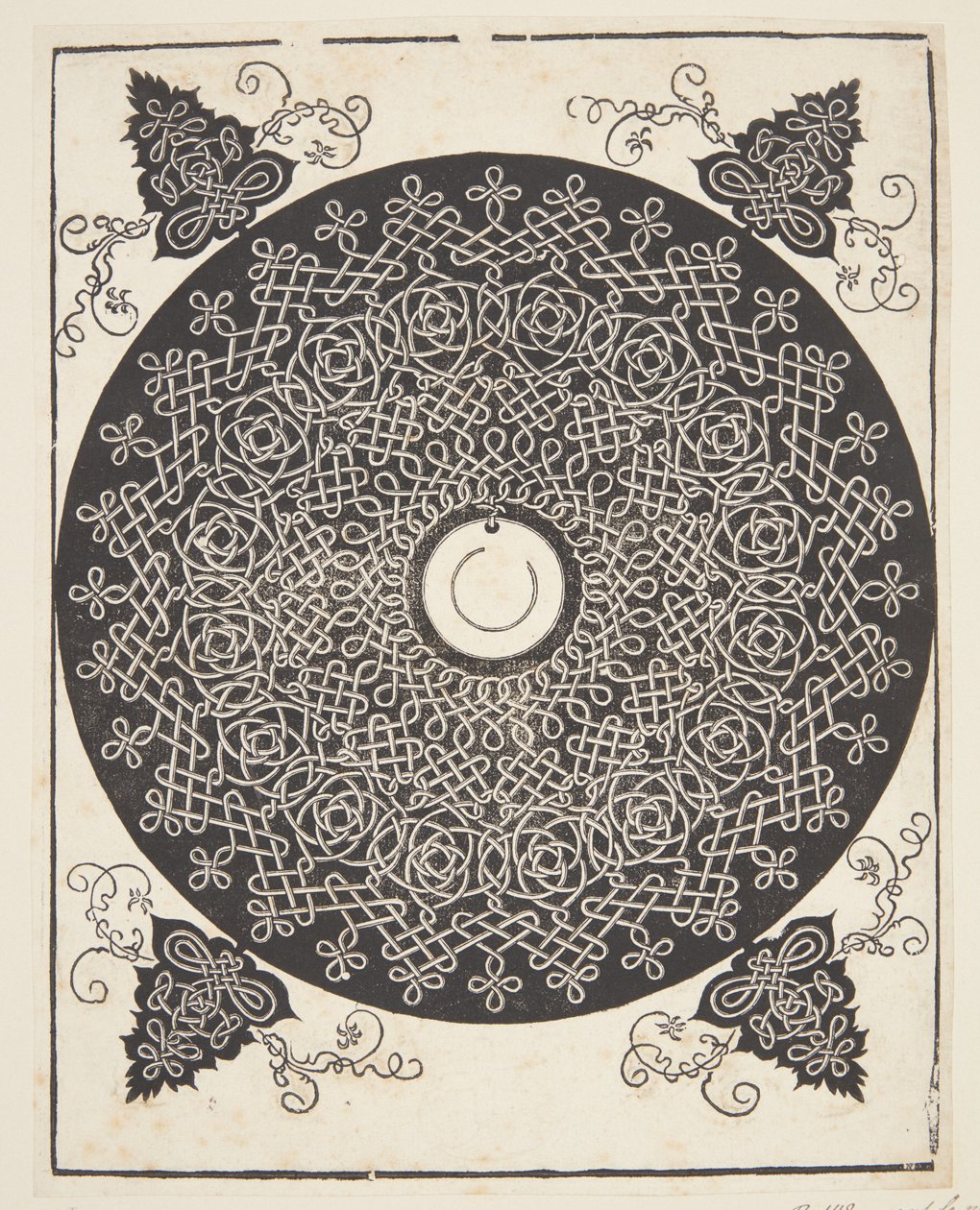 Interlaced sladdmönster med vit medaljong av Albrecht Dürer