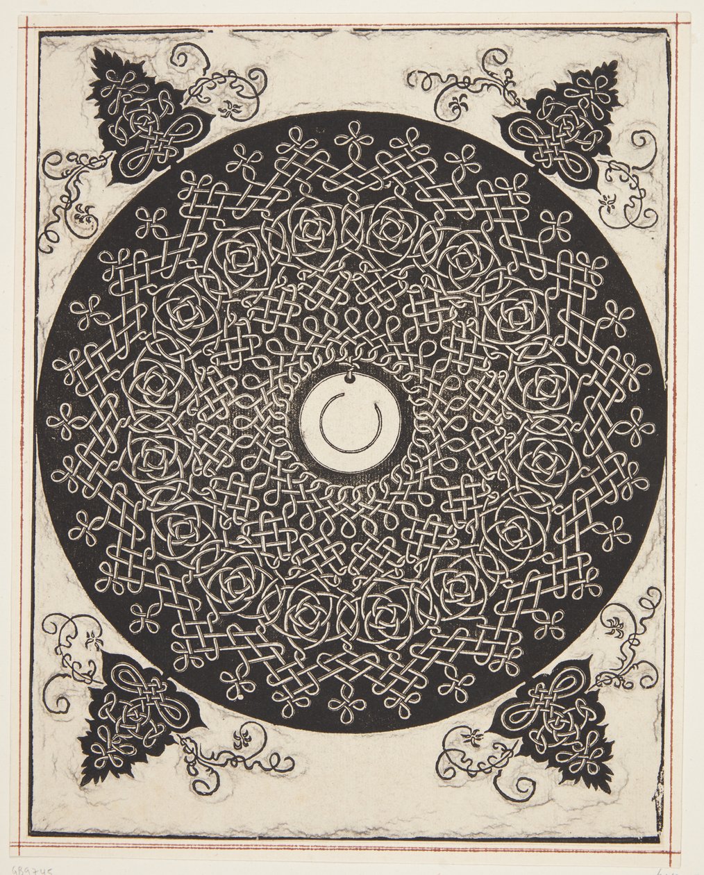 Interlaced sladdmönster med vit medaljong av Albrecht Dürer