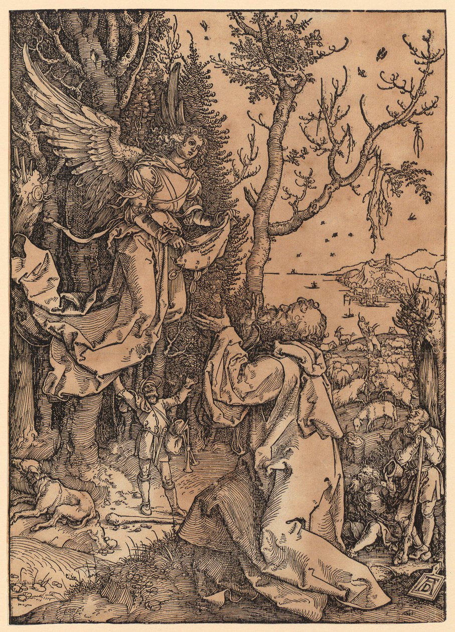 Joachim på fältet, blad 3 i serien ”Marias liv” av Albrecht Dürer