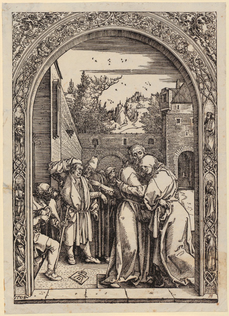 Joachim och Anna under den gyllene porten, blad 4 i serien ”Marias liv” av Albrecht Dürer