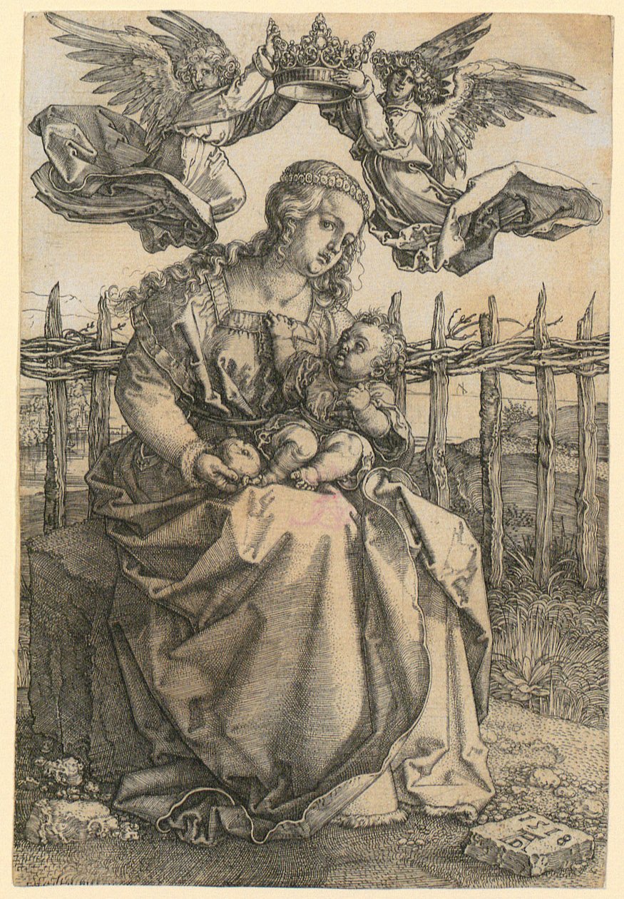 Jungfru Maria krönt av två änglar av Albrecht Dürer