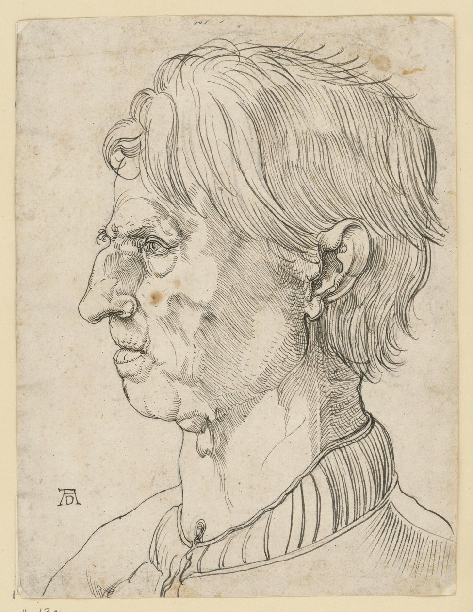 Huvud av en äldre skägglös man, i profil åt vänster av Albrecht Dürer