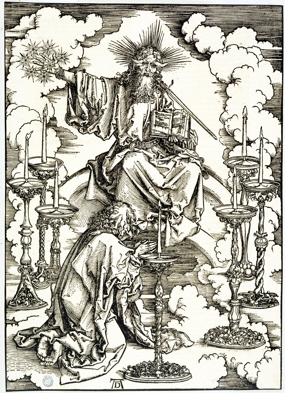 Apokalypsen (latinsk utgåva): Visionen av de sju ljusstakarna (Bartsch 62) av Albrecht Dürer