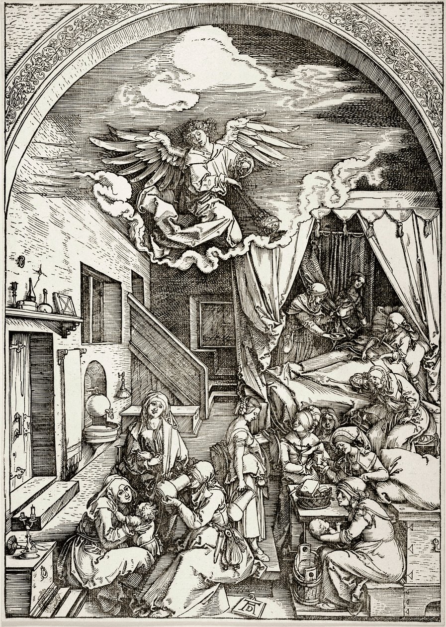 Jungfru Marias liv: Jungfru Marias födelse (Bartsch 80) av Albrecht Dürer