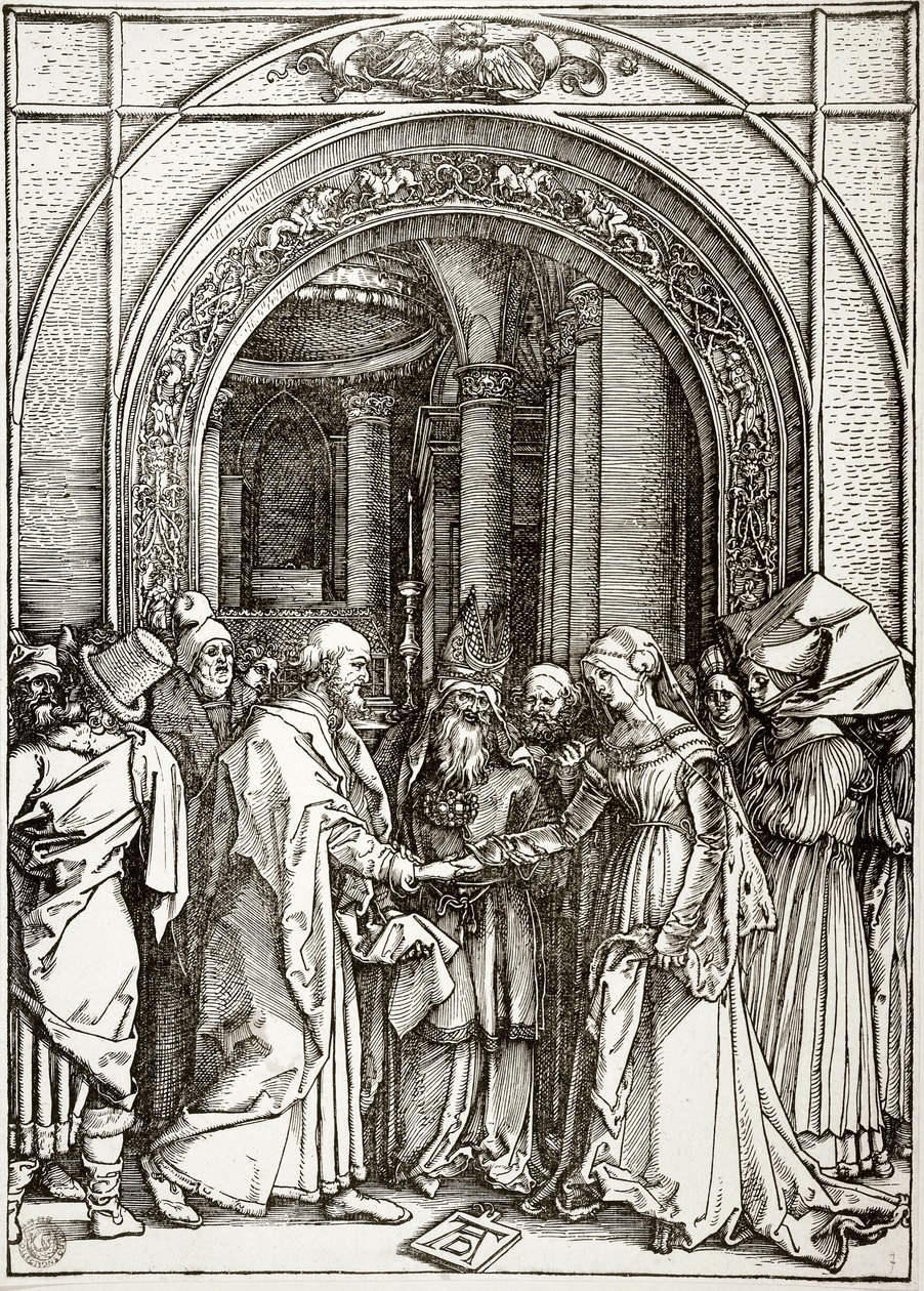Jungfru Marias liv: Jungfru Marias bröllop (Bartsch 82) av Albrecht Dürer