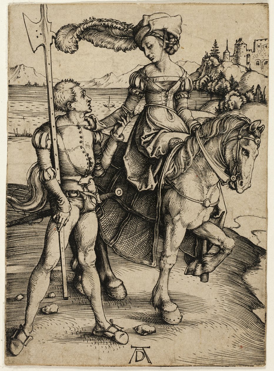 Dam till häst och Landsknecht av Albrecht Dürer