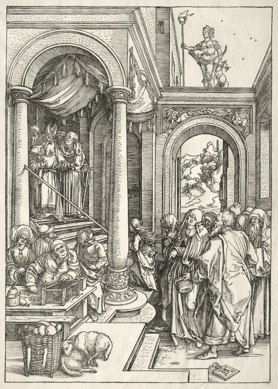 Jungfruns liv: Presentation av den unga jungfrun i templet av Albrecht Dürer