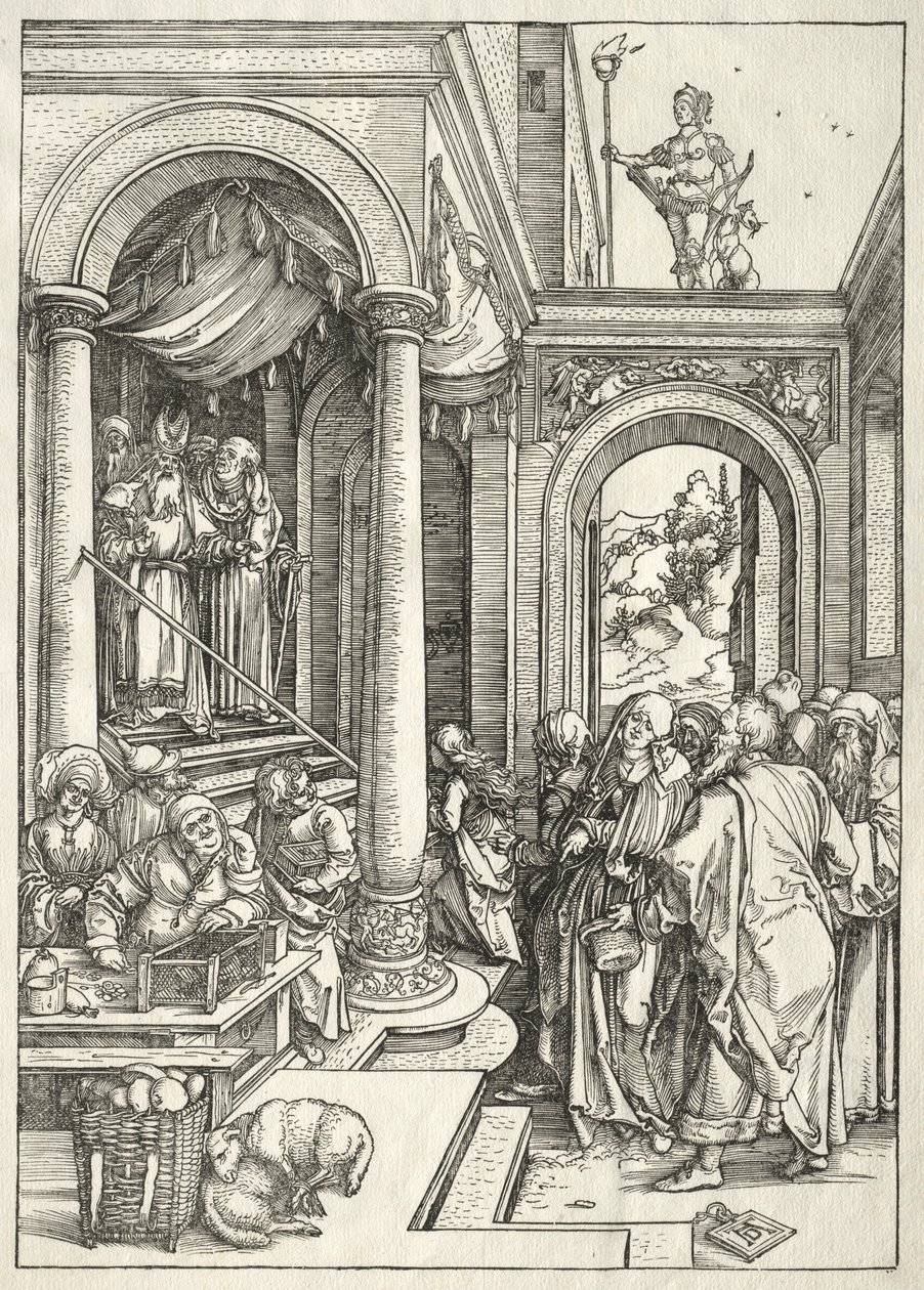 Jungfruns liv: Presentation av den unga jungfrun i templet, 1504-1505. av Albrecht Dürer