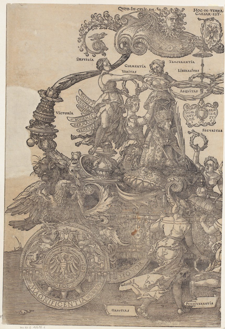 Vänstra halvan av vagnen, blad 1 i serien ”Den stora triumfvagnen” av Albrecht Dürer