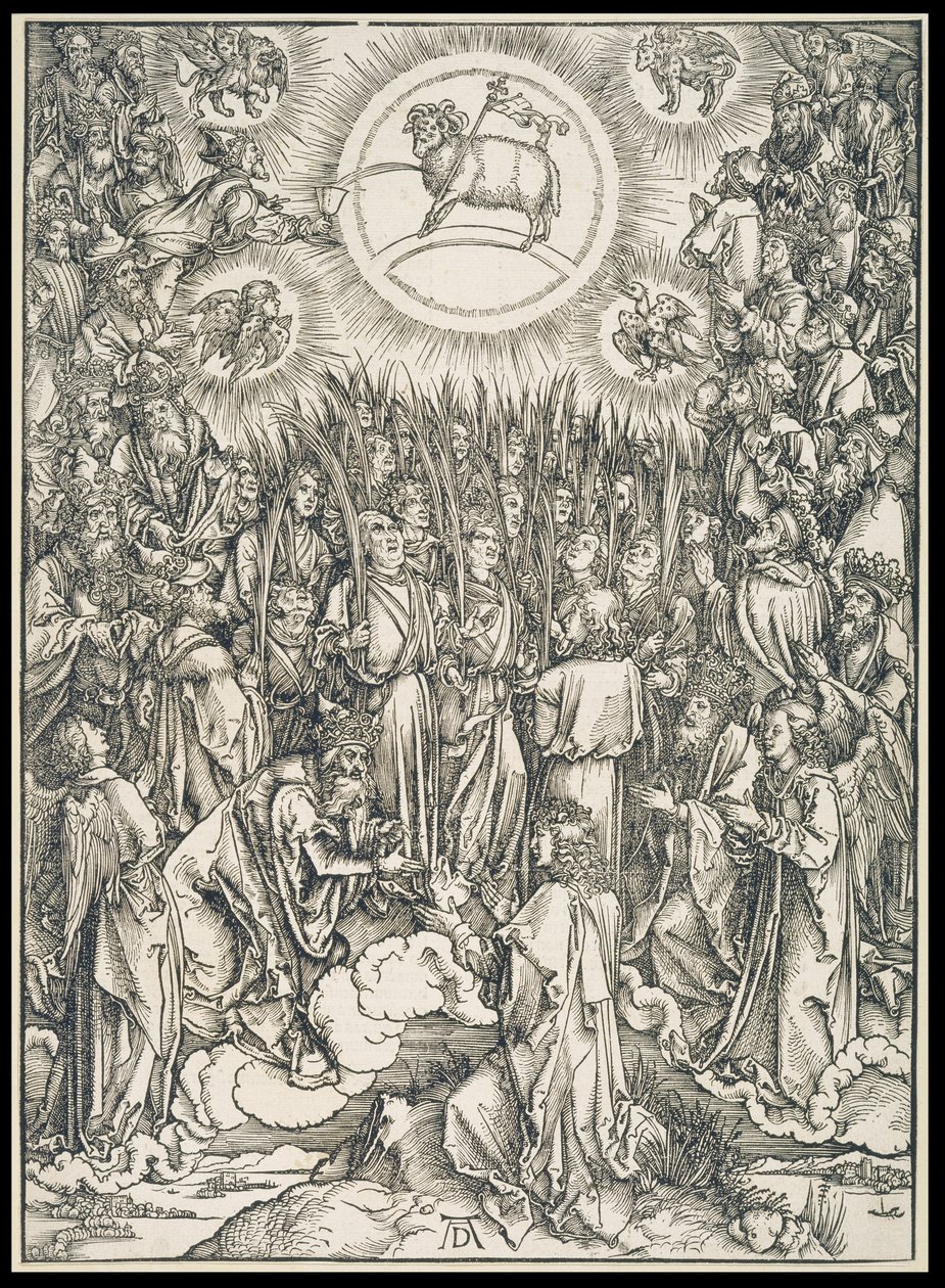 De utvaldas lovsång / Tillbedjan av Lammet, ur serien Apokalypsen, första latinska utgåvan 1498 av Albrecht Dürer