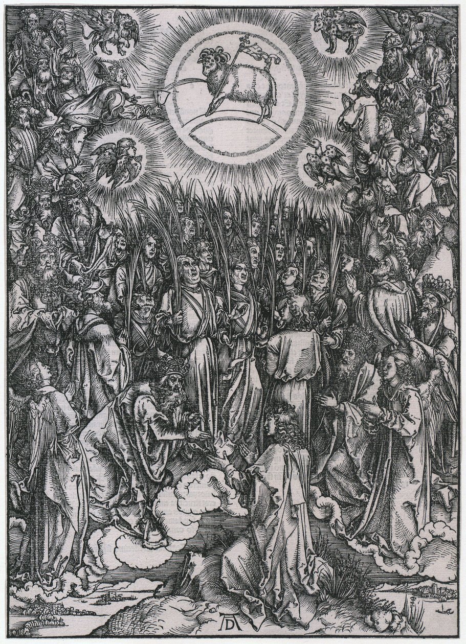 De utvaldas lovsång i himlen / Tillbedjan av Lammet, figur XII, blad 14 i serien ”Uppenbarelseboken” av Albrecht Dürer