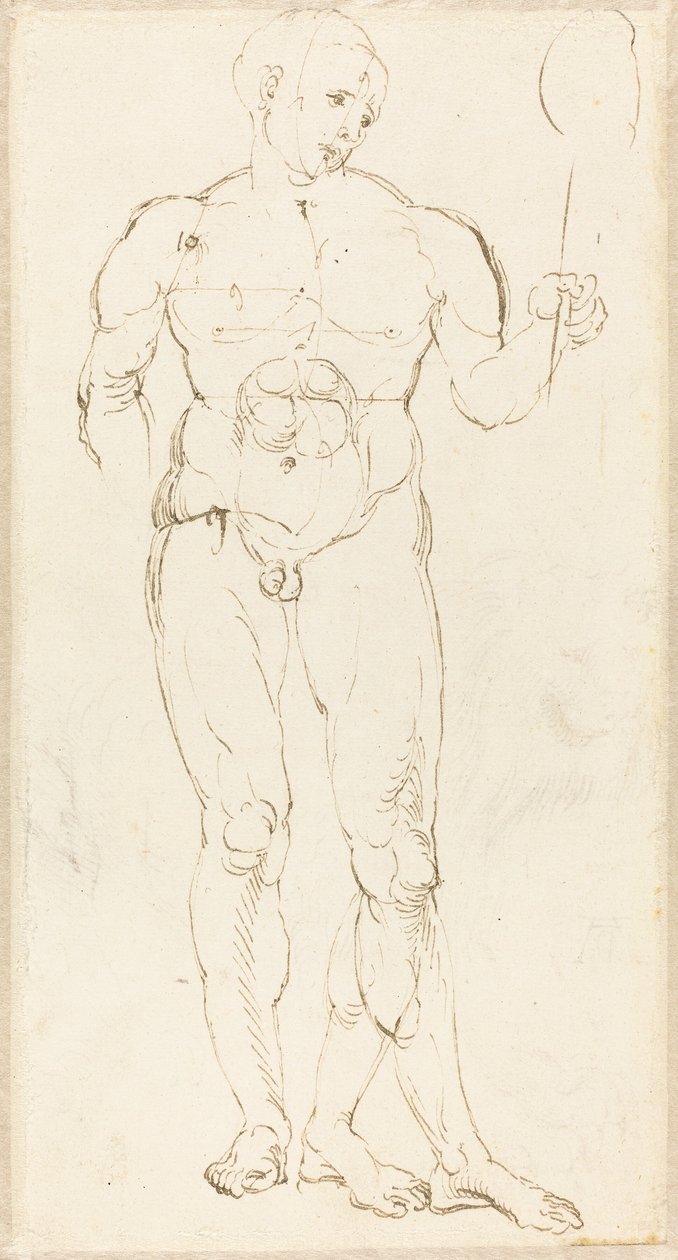 Naken man håller en spegel [recto] av Albrecht Dürer