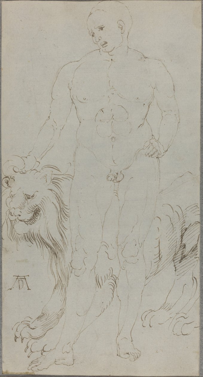 Naken man med ett lejon [verso] av Albrecht Dürer