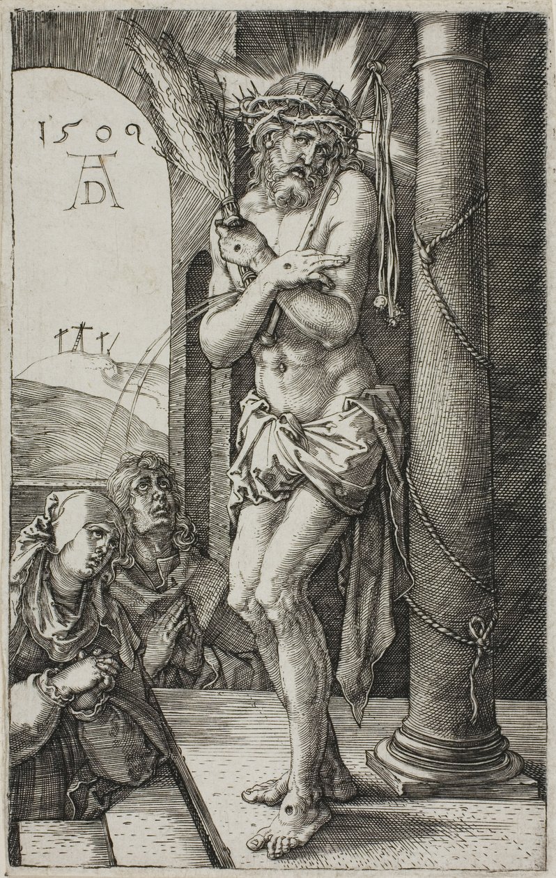 Man of Sorrows by the Column, frontispice från The Engraved Passion, av Albrecht Dürer