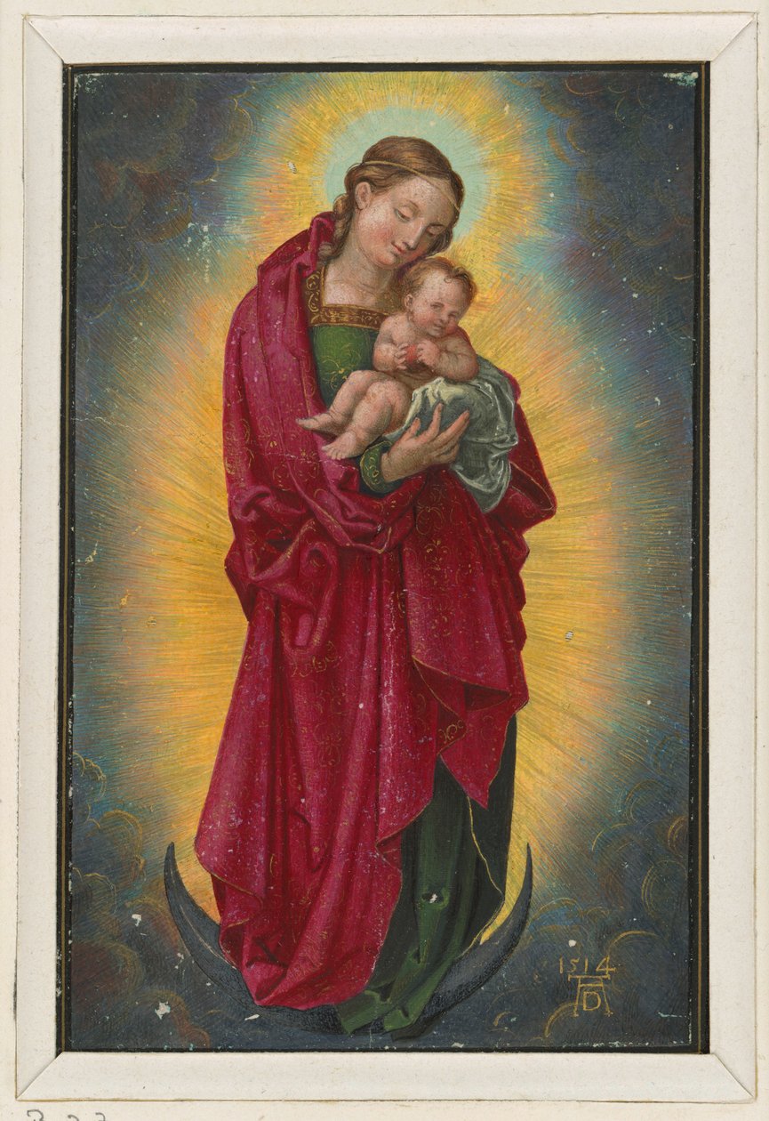 Maria med diadem och barn på månskäran av Albrecht Dürer