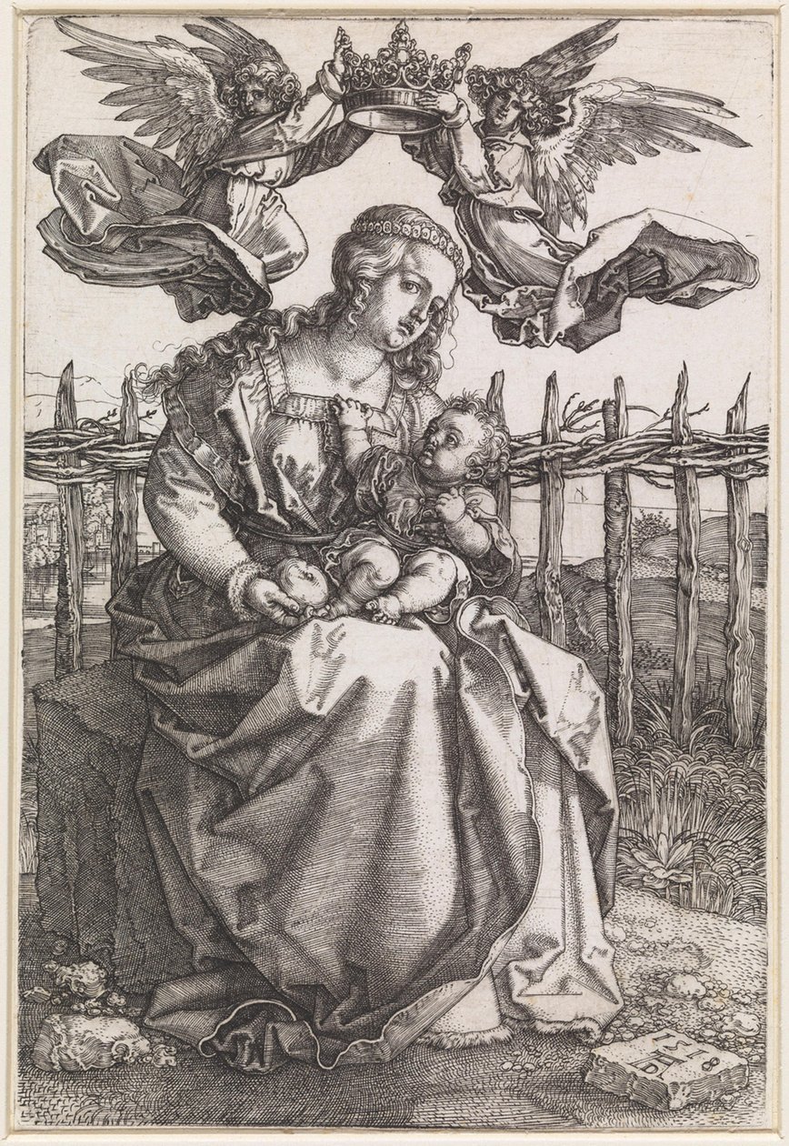 Maria med barnet, krönt av två änglar av Albrecht Dürer