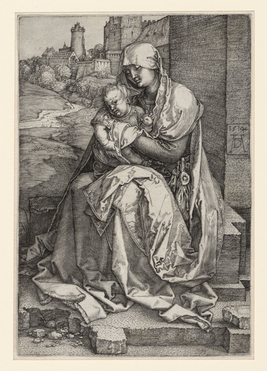 Maria med barnet, sittande framför en mur av Albrecht Dürer
