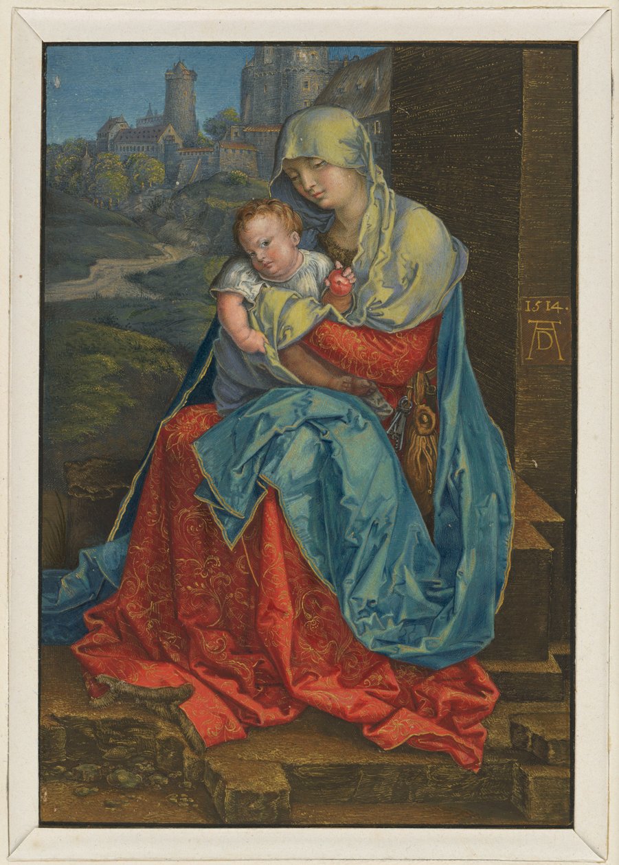 Maria sittande med barnet framför en mur av Albrecht Dürer