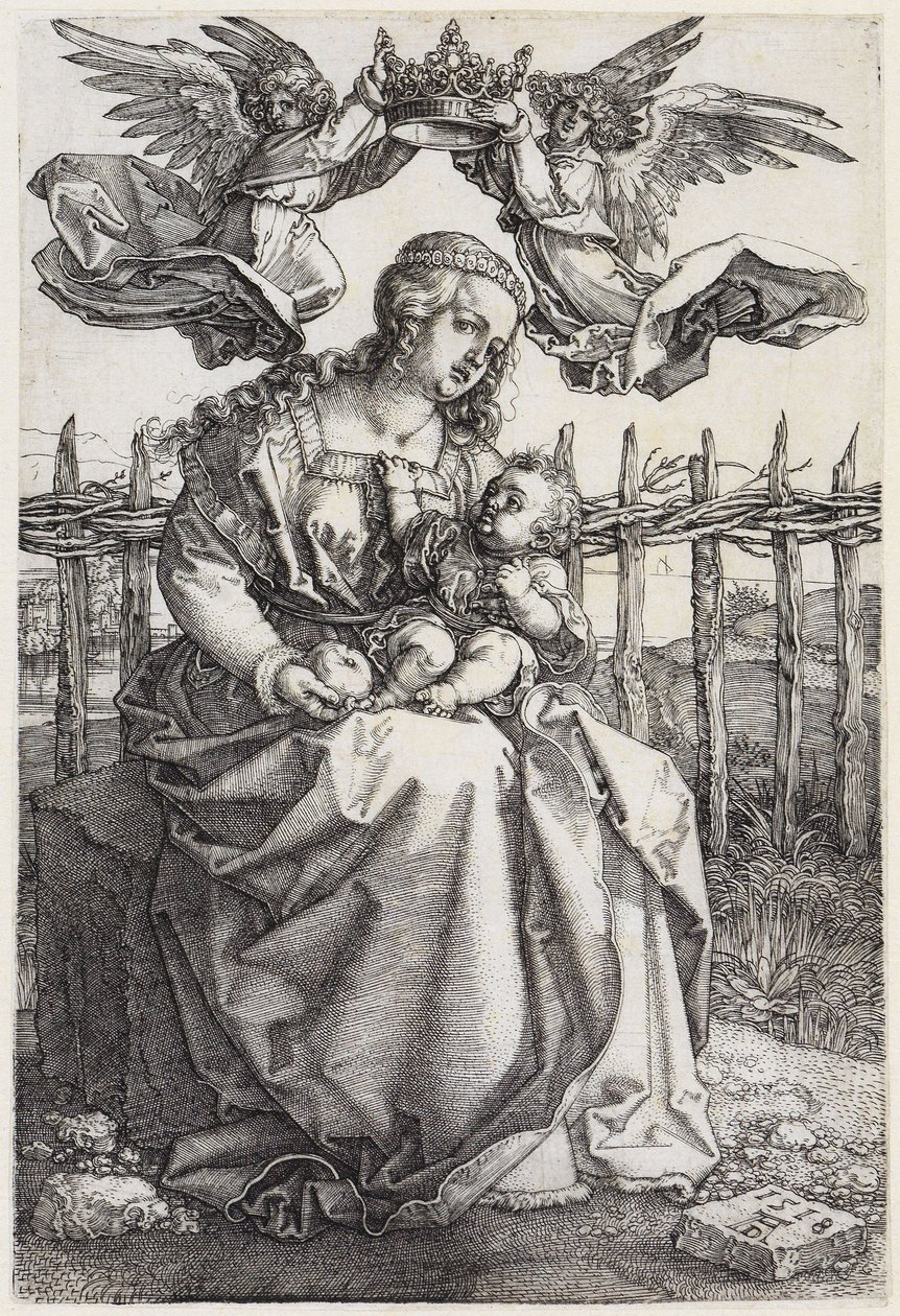 Maria med barnet, krönt av två änglar av Albrecht Dürer