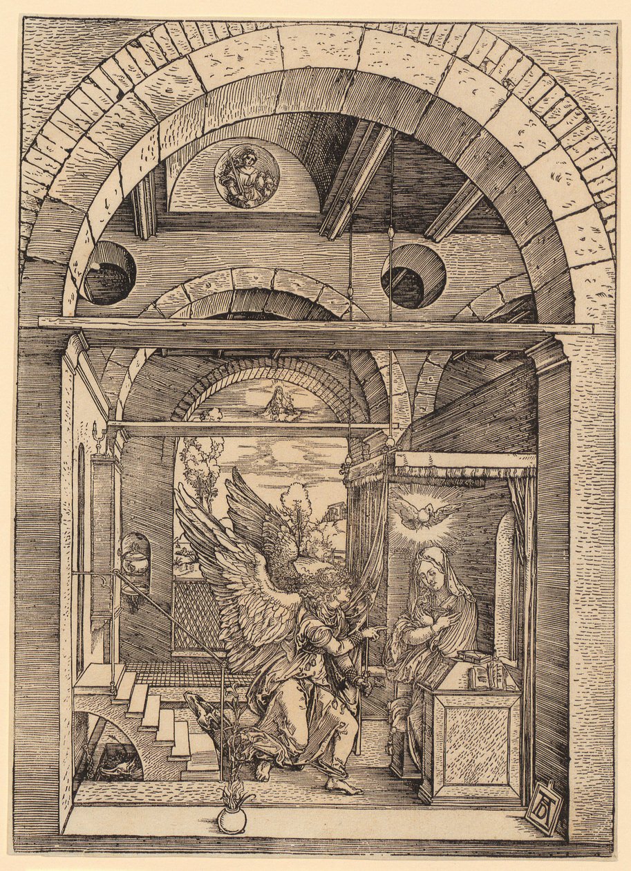 Maria bebådelsen, blad 8 i serien ”Marias liv” av Albrecht Dürer