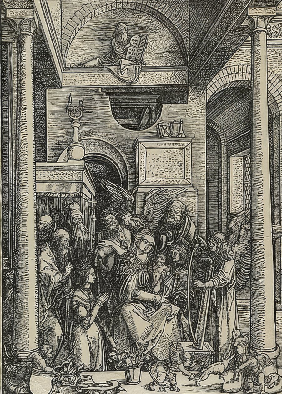 Marienleben: Tillbedjan av Maria. 1502 av Albrecht Dürer
