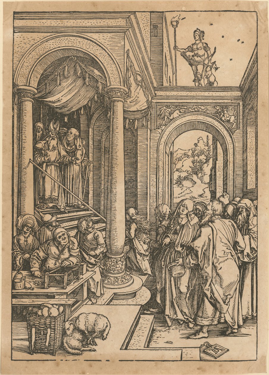 Marias tempelbesök, blad 6 i serien ”Marias liv” av Albrecht Dürer