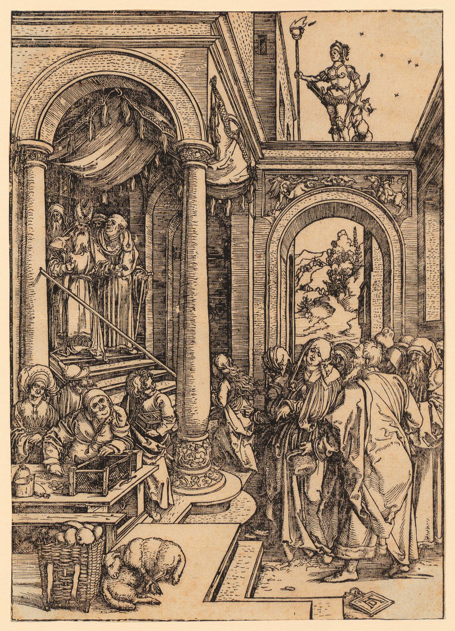 Marias tempelbesök, blad 6 i serien ”Marias liv” av Albrecht Dürer