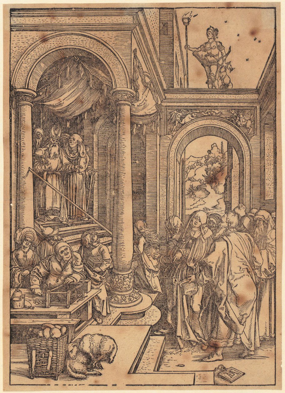 Marias tempelgång, blad 6 ur serien ”Marias liv” av Albrecht Dürer