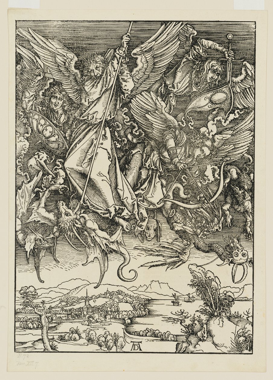 Mikael och hans änglar strider mot draken av Albrecht Dürer