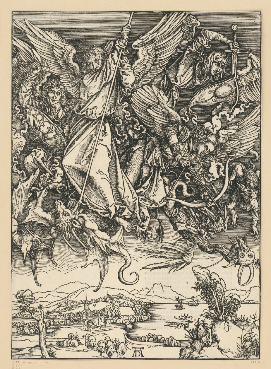 Mikaels kamp med draken (Apokalypsen) av Albrecht Dürer