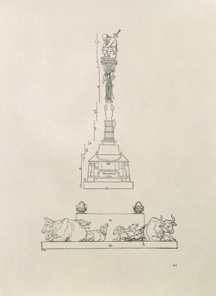 Monument till minne av segern över bönderna, från "Manual of Measurement", pub. 1525 av Albrecht Dürer