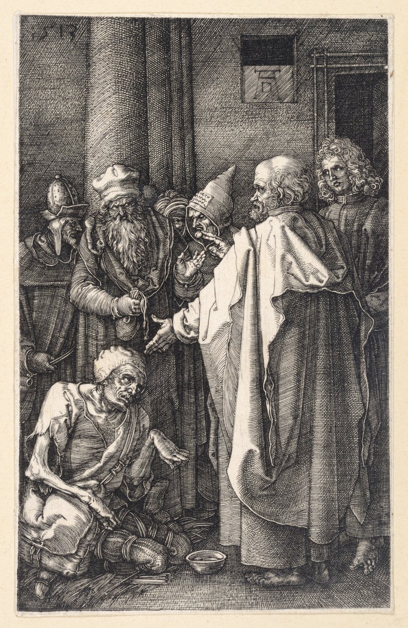 Petrus och Johannes botar en lam tiggare i templet (Kopparstickspassionen) av Albrecht Dürer