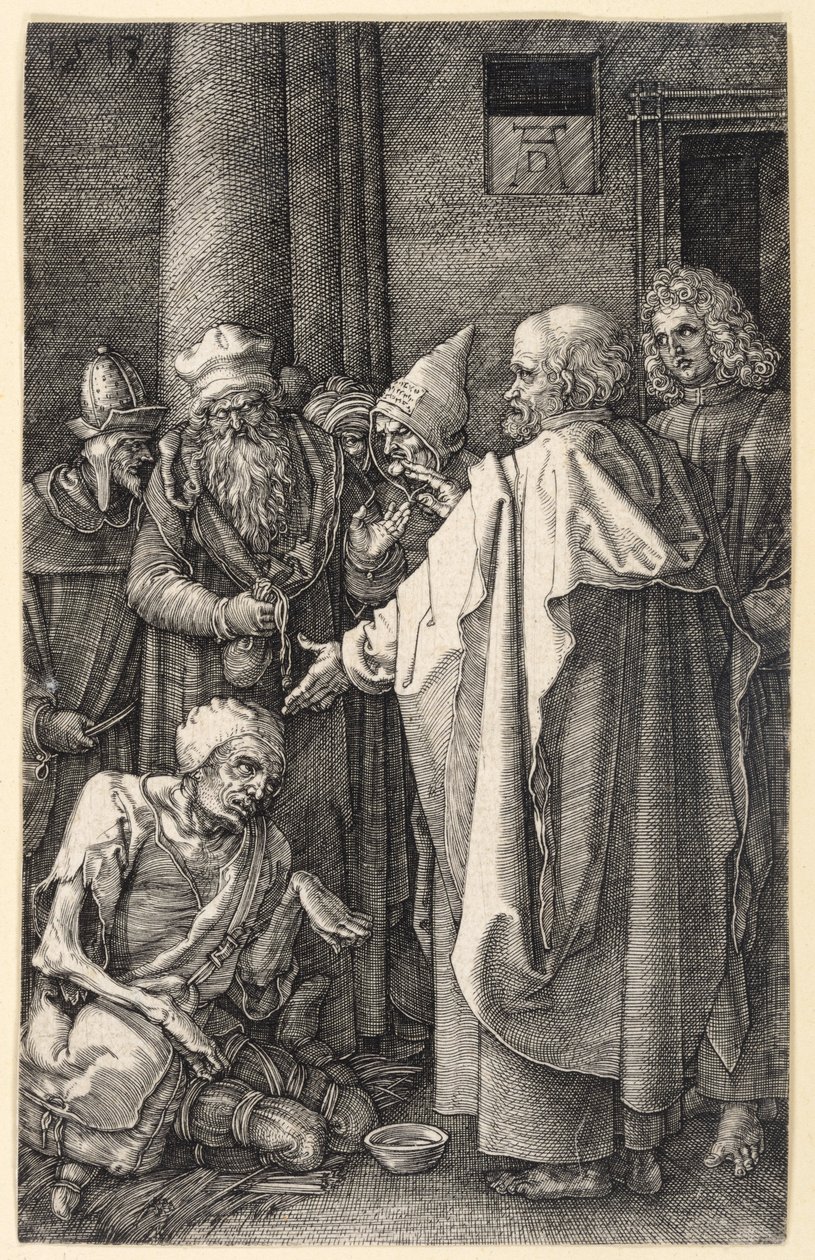 Petrus och Johannes botar en lam tiggare i templet (Kopparstickspassionen) av Albrecht Dürer