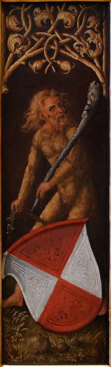 Porträt von Oswolt Krel: "Sylvan Men" mit Wappenschildern von Agathe von Esendorf av Albrecht Dürer
