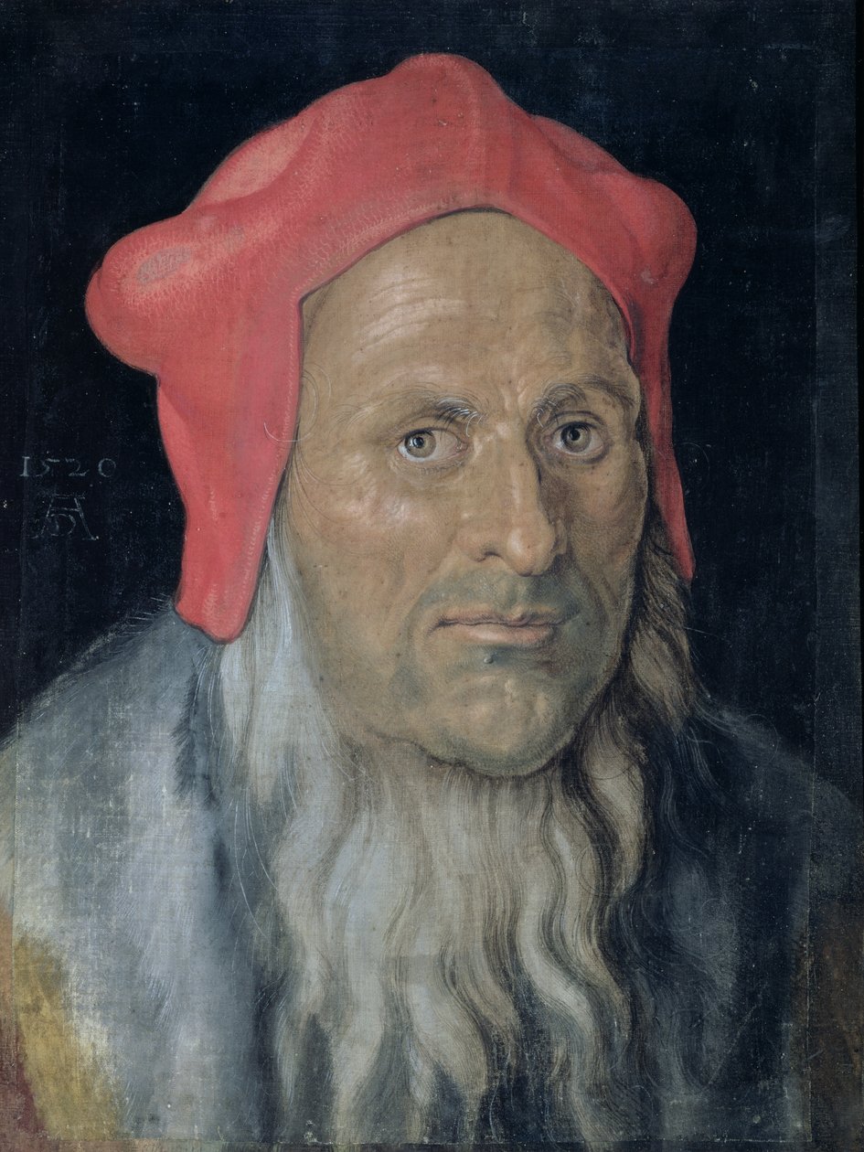 Porträtt av en skäggig man med röd hatt, 1520 av Albrecht Dürer