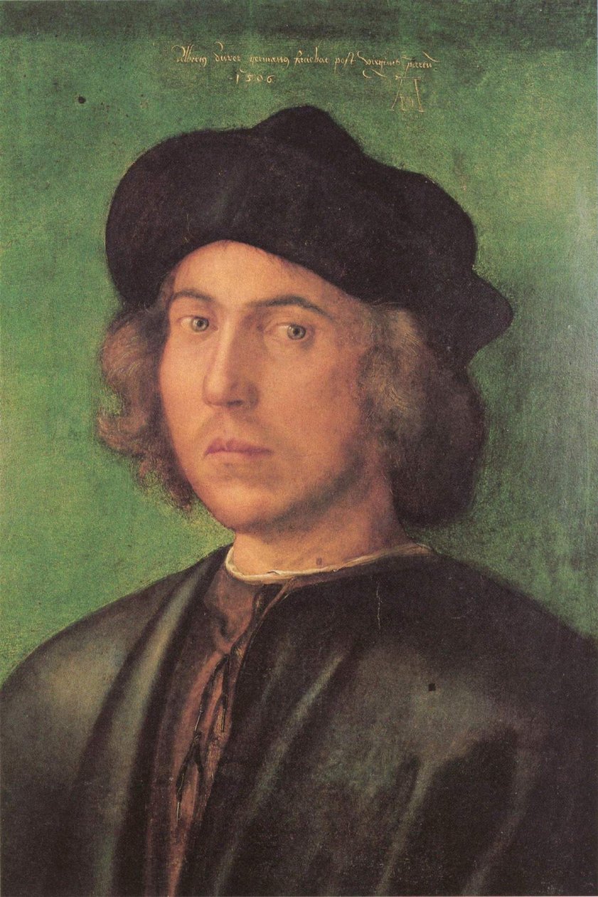 Porträtt av en ung man
















 mot en grön bakgrund av Albrecht Dürer