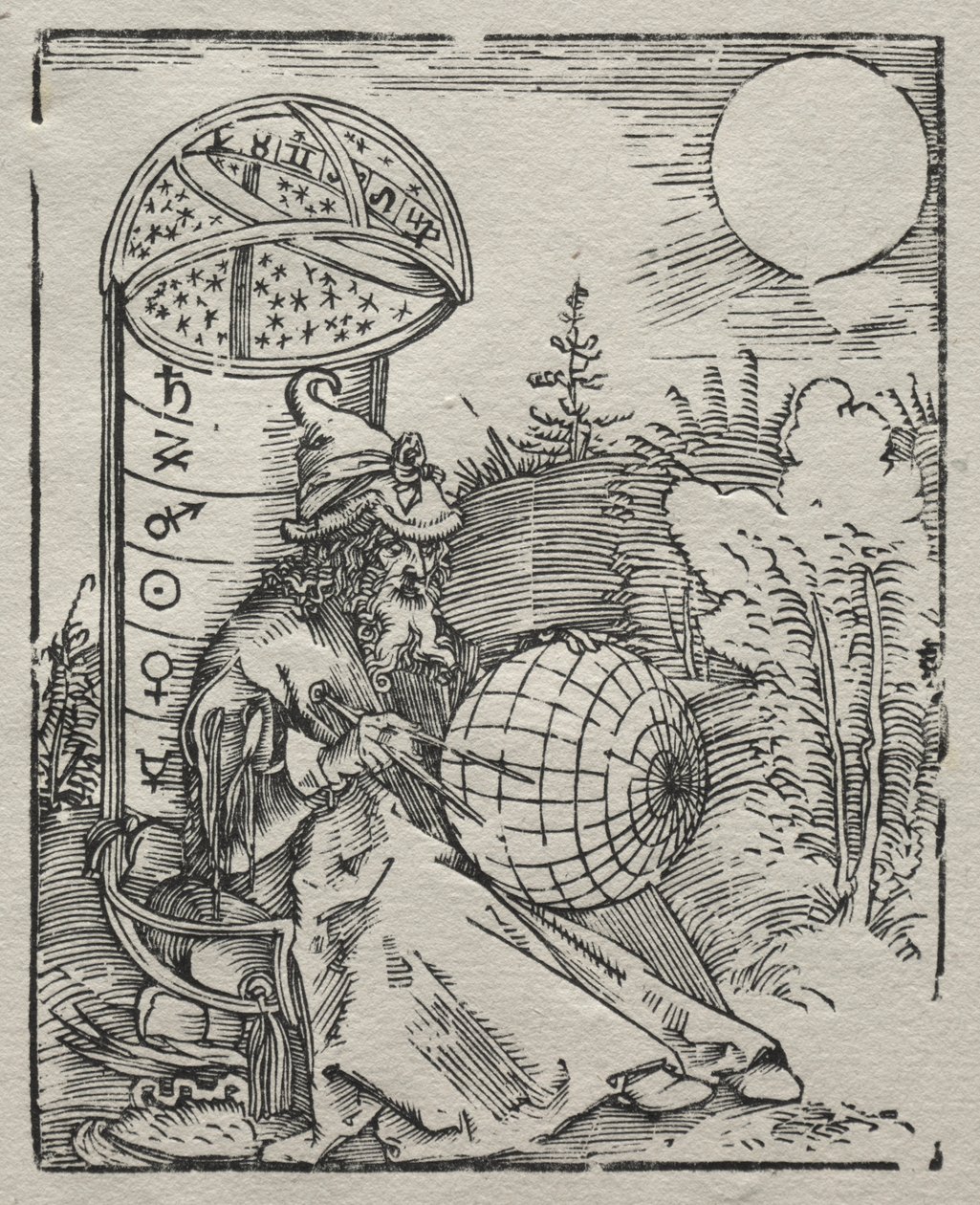 Ptolemaios skickar den Himmelsglobus av Albrecht Dürer