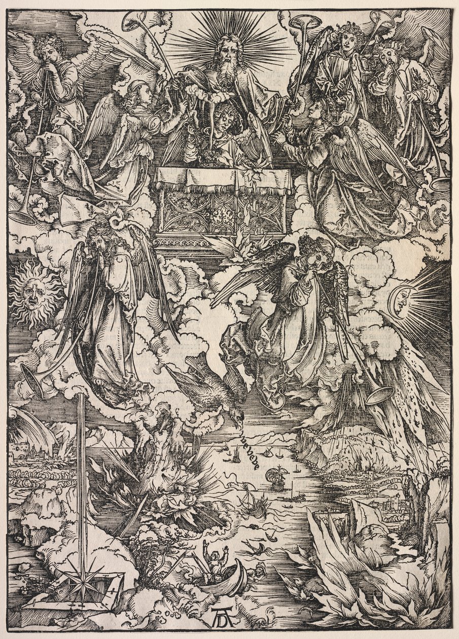 Johannes uppenbarelse: Sju änglar med trumpeter av Albrecht Dürer