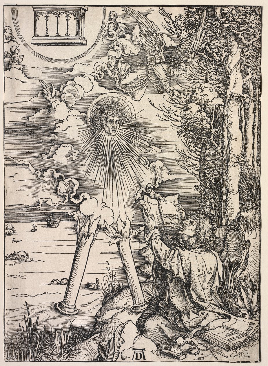 Johannes uppenbarelse: Johannes slukar böckerna, 1511. av Albrecht Dürer