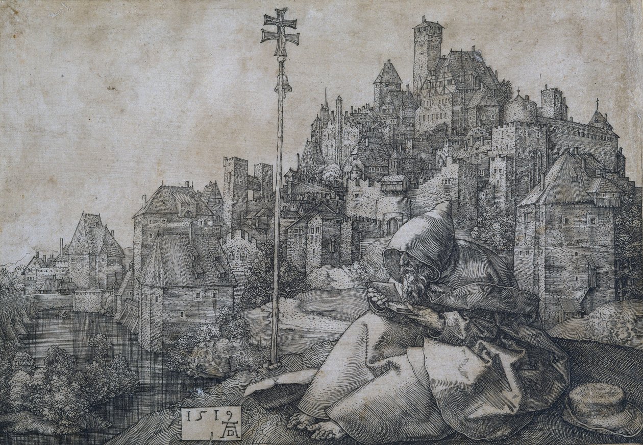 Sankt Antonius framför staden, 1519 av Albrecht Dürer